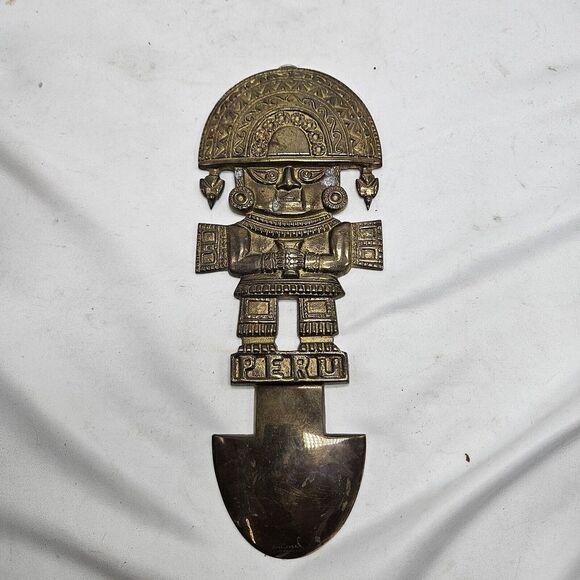 Peruvian vintage brass Tumi Figurine Ancient Wall Hanging Ceremonial Knife DECOR - Picture 1 of 7